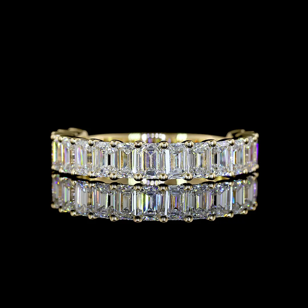 2.01 Cts 14k Yellow Gold Emerald Shape 3/4 Band Eternity Band - Video
