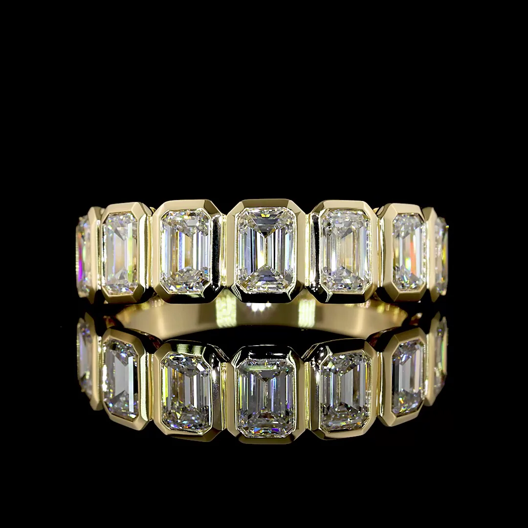1.99 Cts 14k Yellow Gold Emerald Shape 7 Stones Eternity Band - Video
