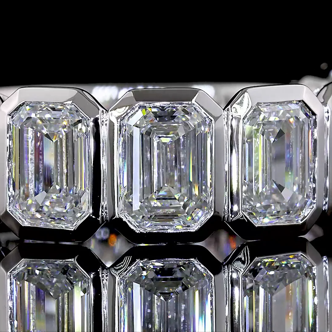 4.54 Cts 14k White Gold Emerald Shape 3/4 Band Eternity Band - Image 3