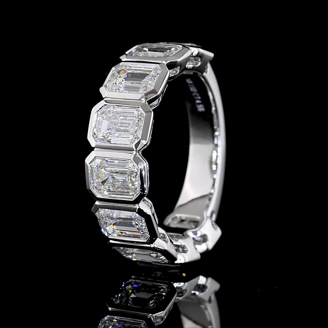 4.54 Cts 14k White Gold Emerald Shape 3/4 Band Eternity Band - Image 4