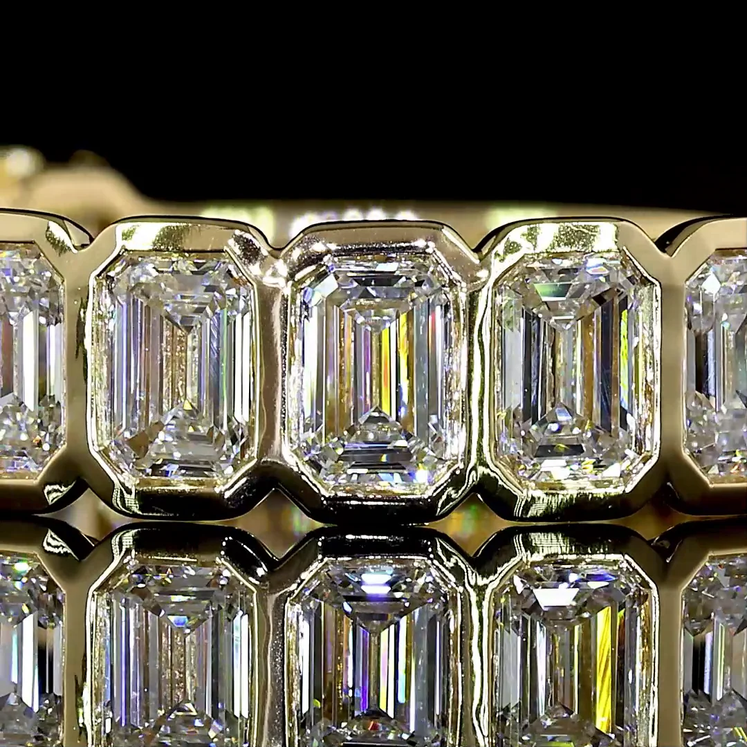 1.99 Cts 14k Yellow Gold Emerald Shape 3/4 Band Eternity Band - Image 3