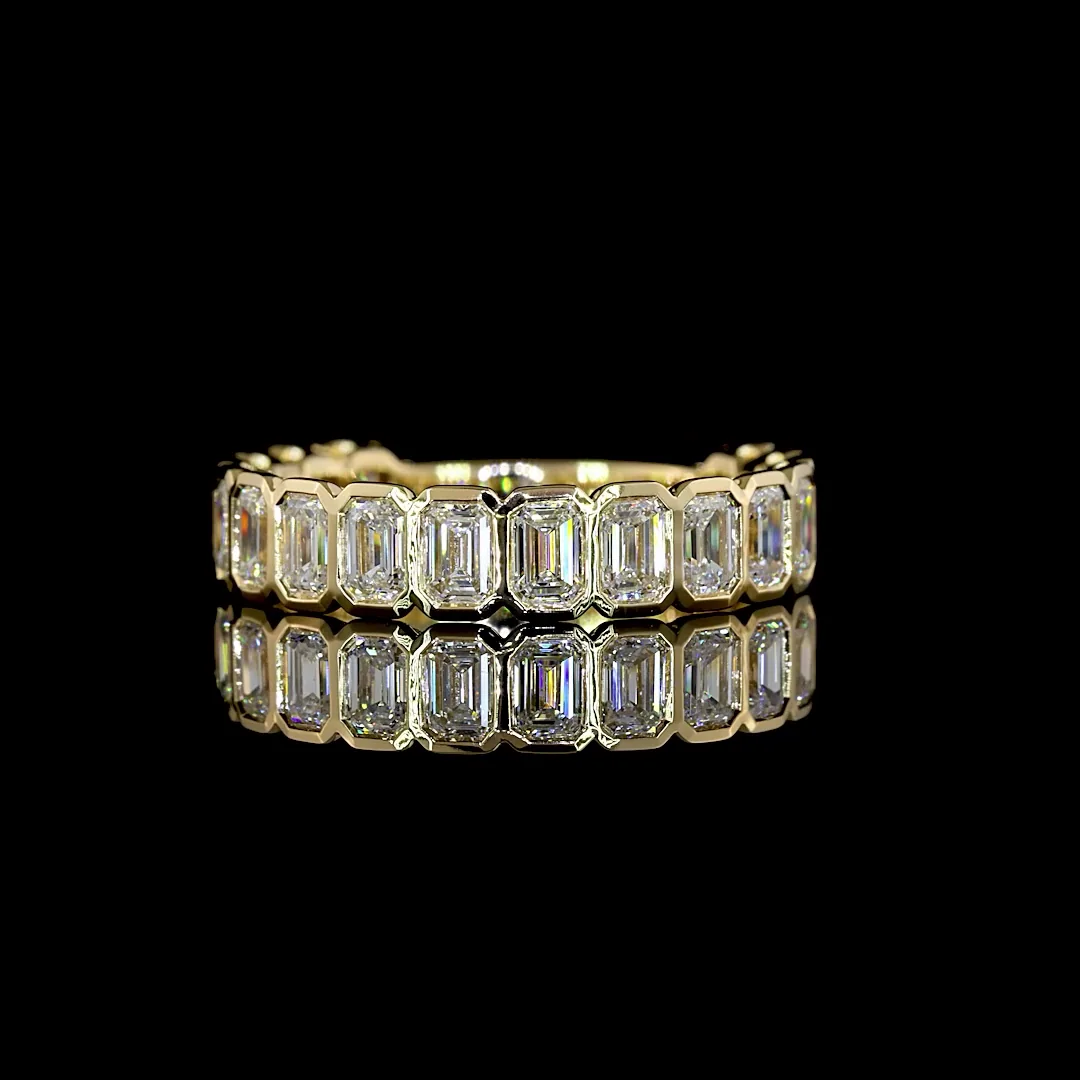1.99 Cts 14k Yellow Gold Emerald Shape 3/4 Band Eternity Band - Video