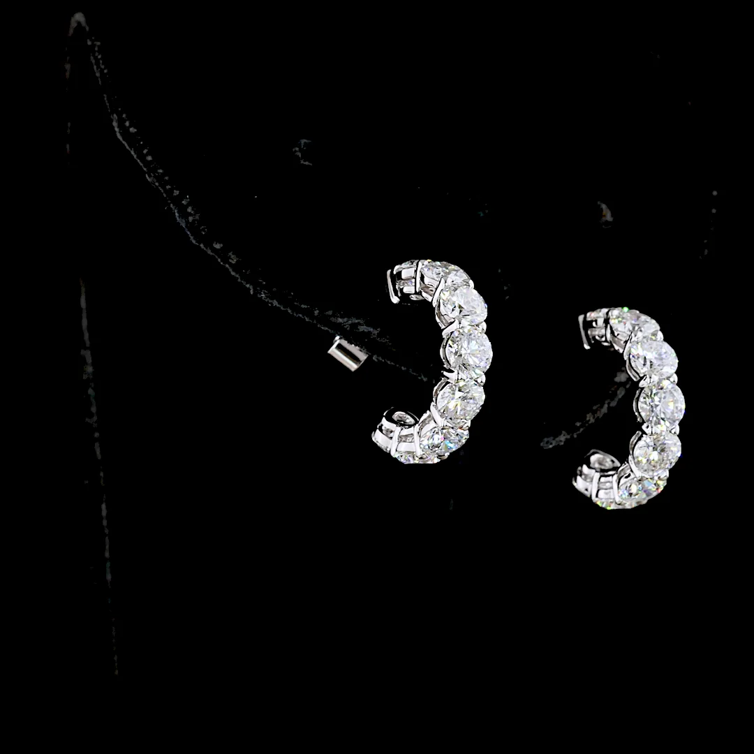 3.01 Cts 14k White Gold Round Shape C Hoops Earring - Image 2