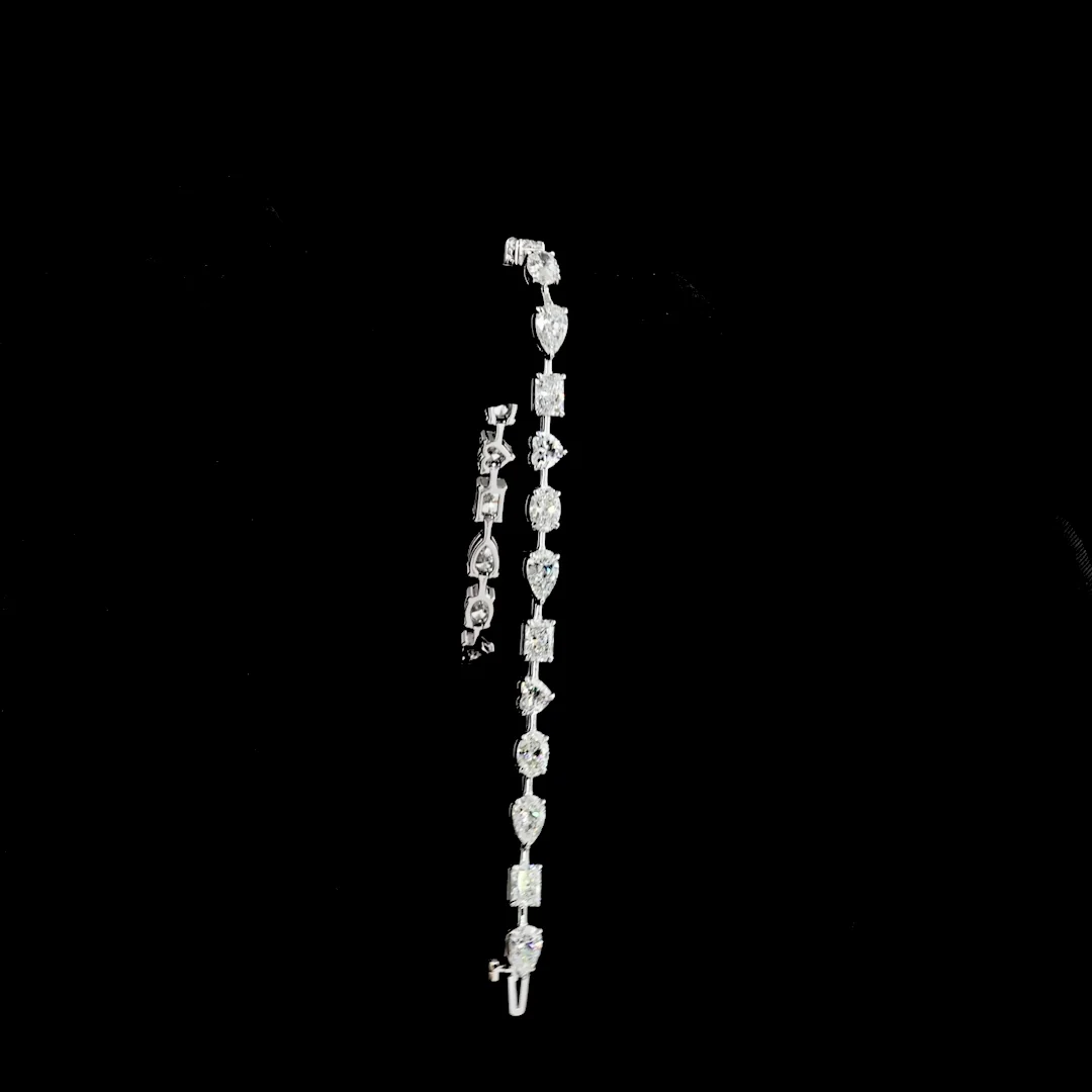 9.92 Cts 14k White Gold Mix Shape Station Bracelet - Image 3