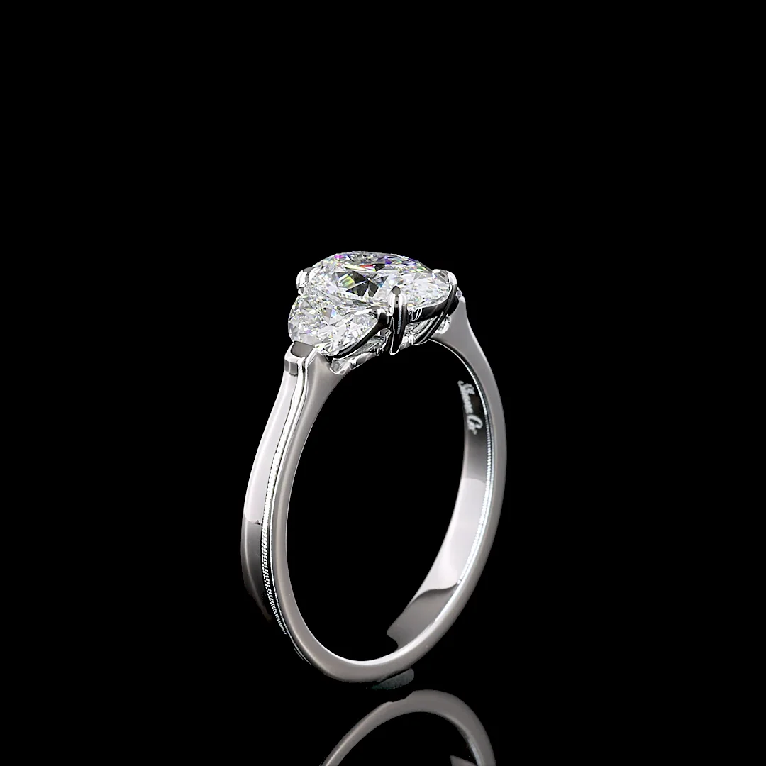 1.54 Cts 14k White Gold Oval Shape 3 Stones Ring - Image 4