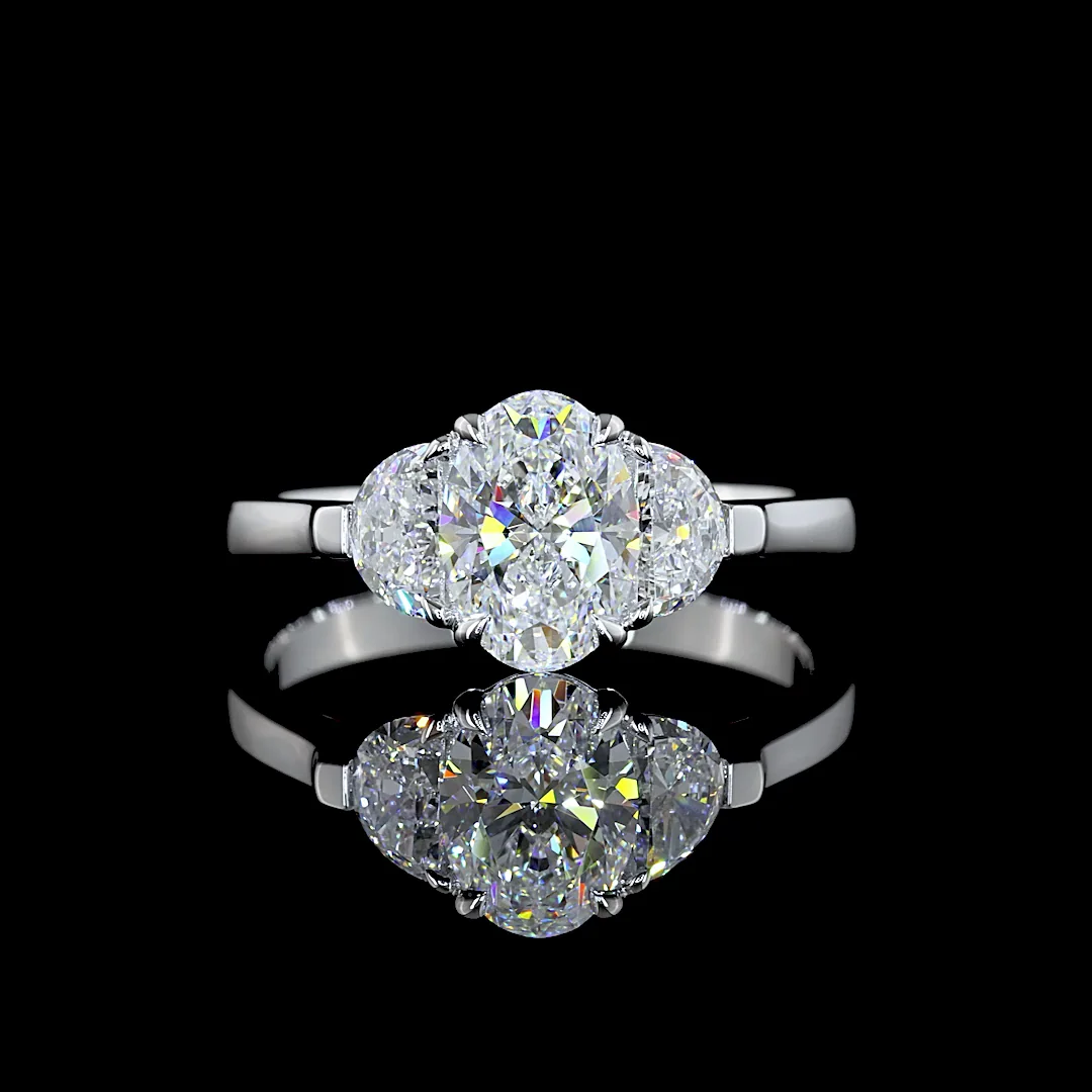 1.54 Cts 14k White Gold Oval Shape 3 Stones Ring - Video