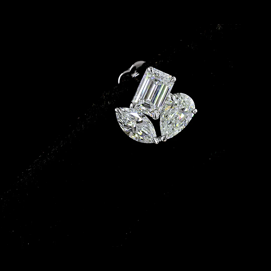2.97 Cts 14k White Gold Mix Shape Studs Earring - Image 3