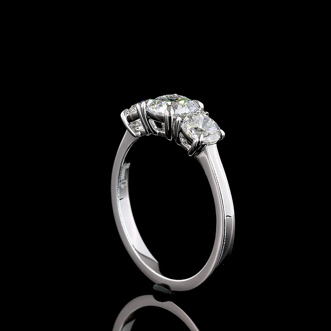1.54 Cts 14k White Gold Round Shape 3 Stones Ring - Image 2