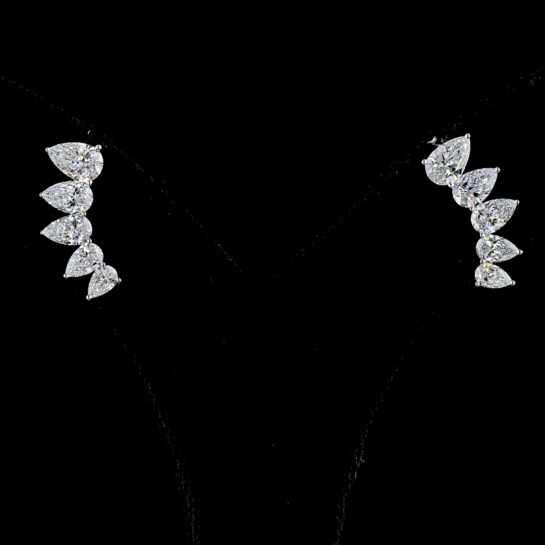 2.68 Cts 14k White Gold Pear Shape Crawler Earring - Video