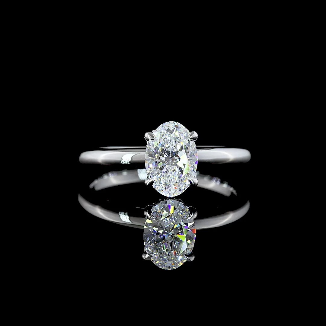 1.07 Cts 14k White Gold Oval Shape Hidden Halo Ring - Video