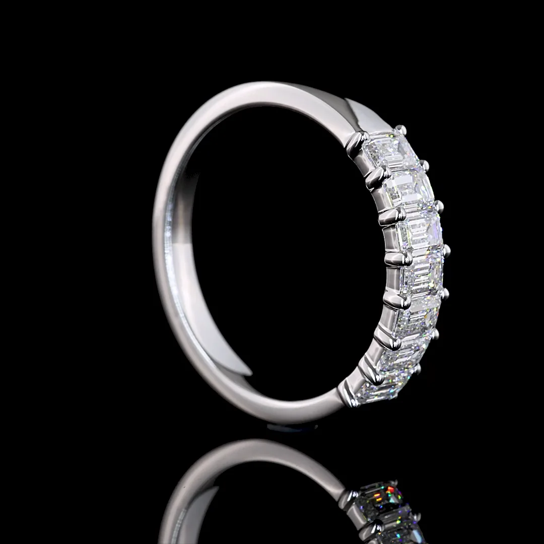 1 Cts 14k White Gold Emerald Shape 7 Stones Eternity Band - Image 2