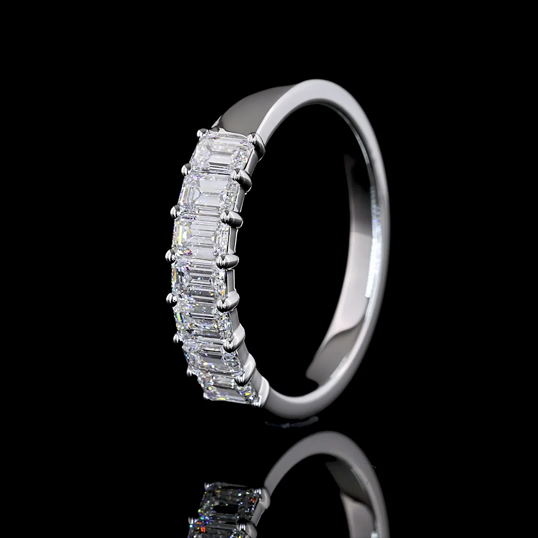 1 Cts 14k White Gold Emerald Shape 7 Stones Eternity Band - Image 4