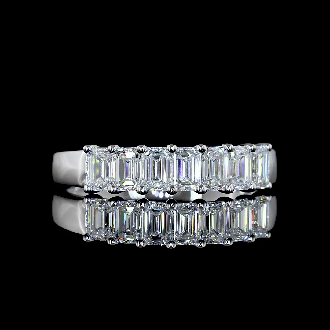 1 Cts 14k White Gold Emerald Shape 7 Stones Eternity Band - Video