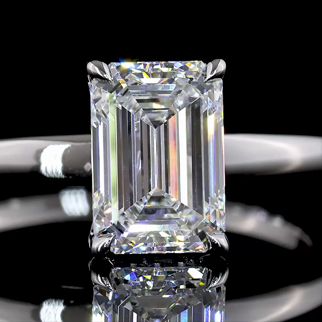 1.63 Cts 14k White Gold Emerald Shape Hidden Halo Ring - Image 3