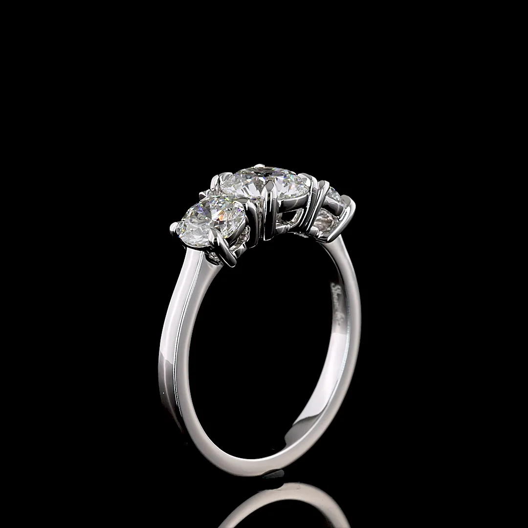 2 Cts 14k White Gold Round Shape 3 Stones Ring - Image 4