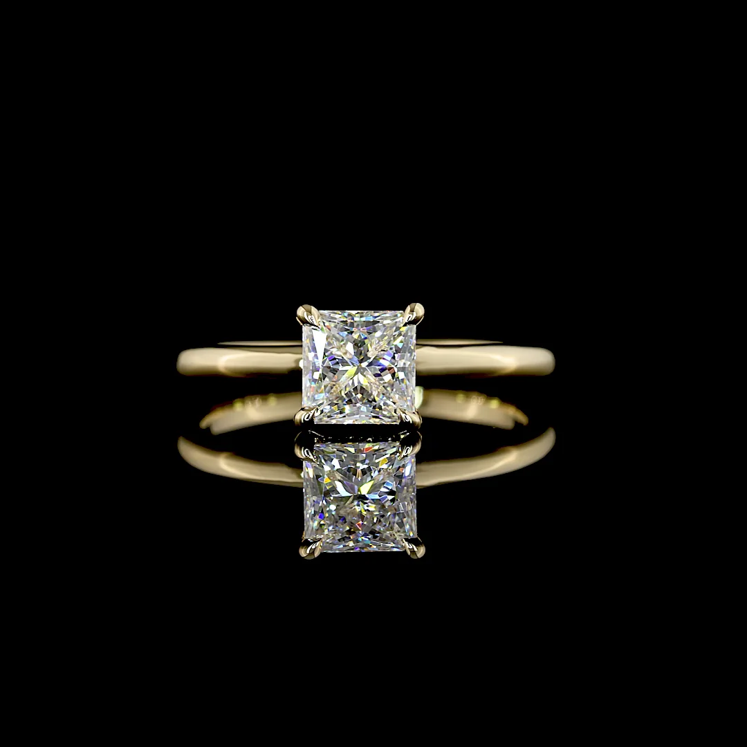 1.13 Cts 14k Yellow Gold Princess Shape Hidden Halo Ring - Video