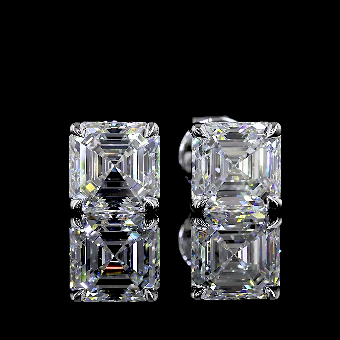 2.49 Cts 14k White Gold Square Emerald Shape Studs Earring - Video