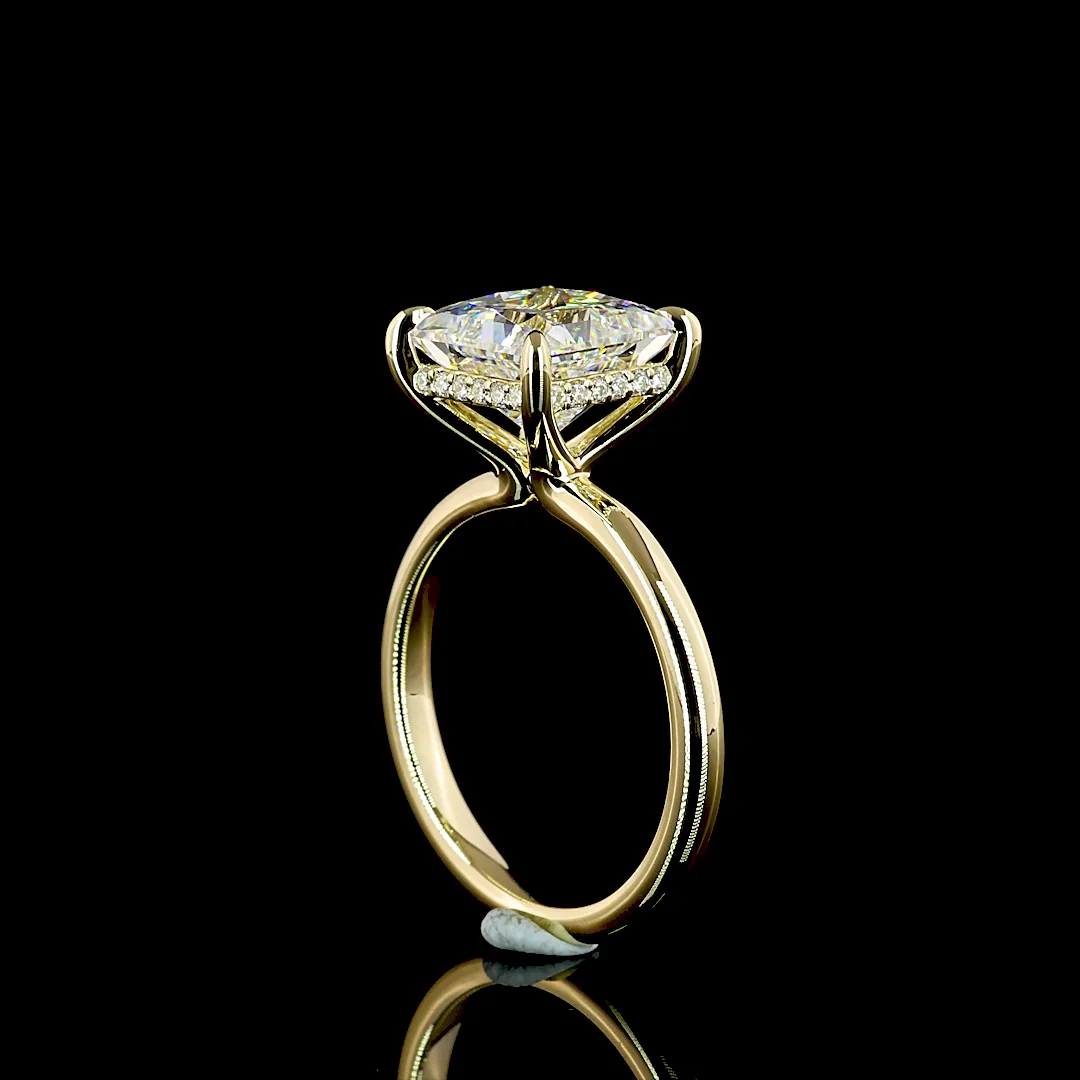 3.96 Cts 14k Yellow Gold Princess Shape Hidden Halo Ring - Image 2