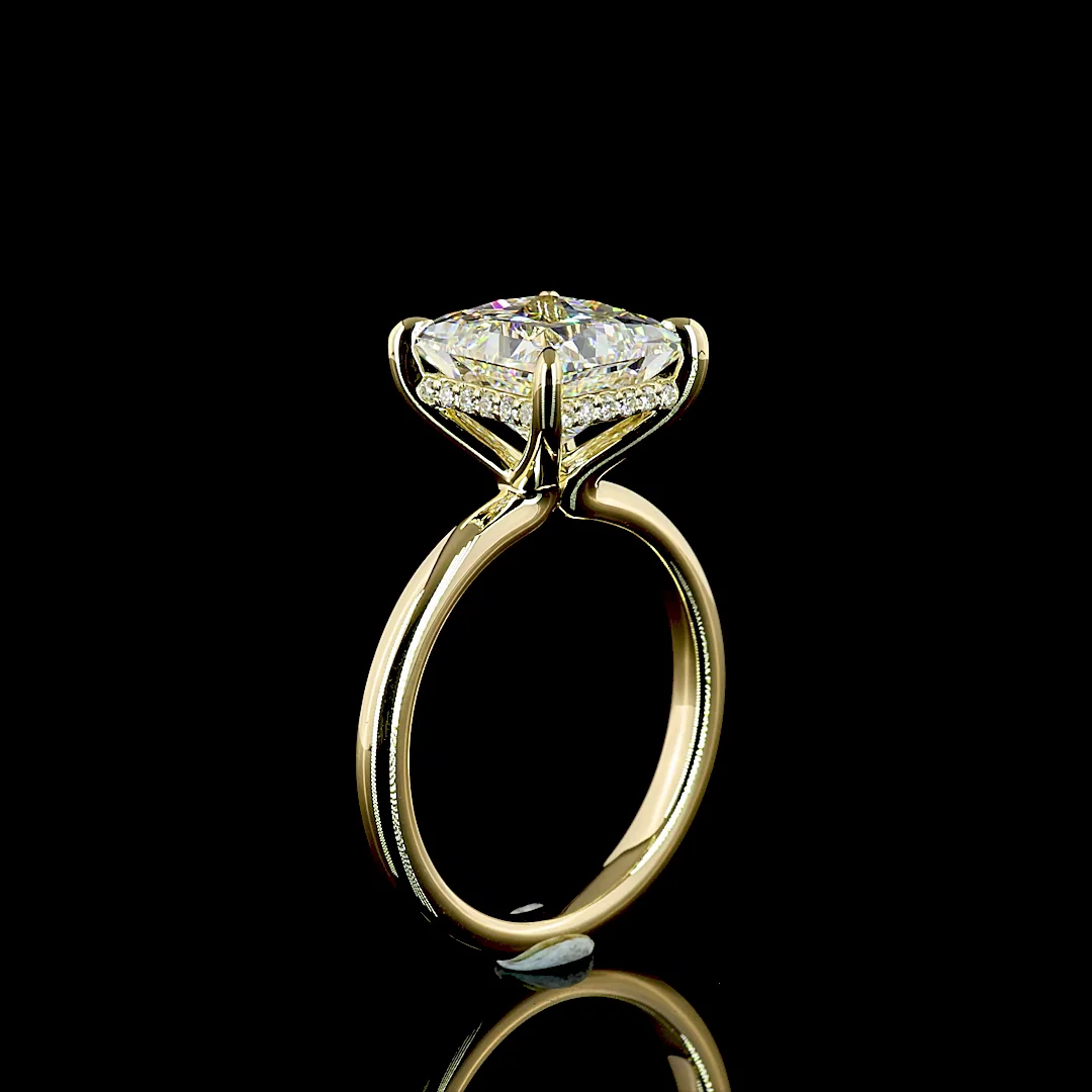 3.96 Cts 14k Yellow Gold Princess Shape Hidden Halo Ring - Image 4