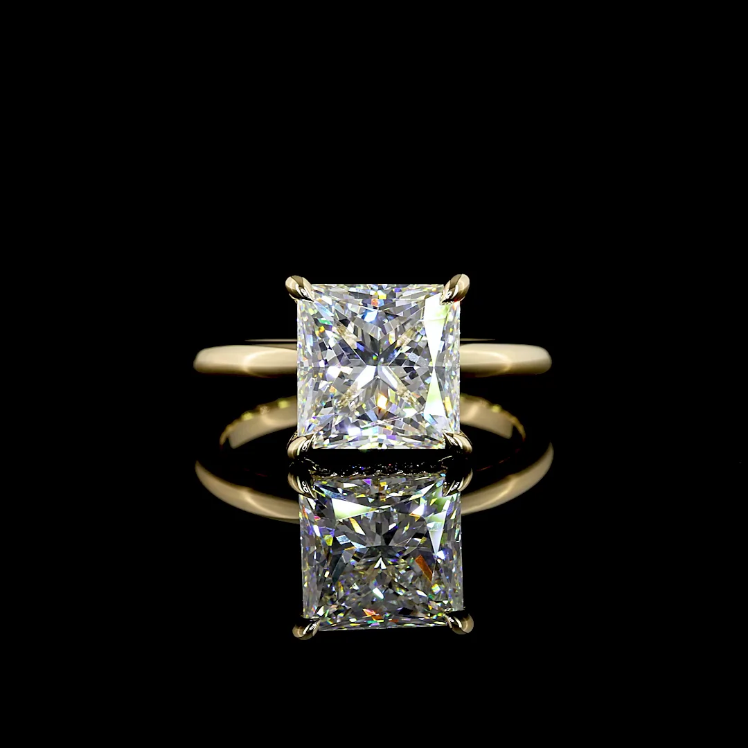 3.96 Cts 14k Yellow Gold Princess Shape Hidden Halo Ring - Video