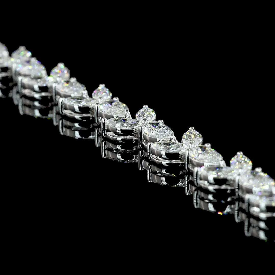 11.65 Cts 14k White Gold Mix Shape Station Line Tennis Necklace - Image 4