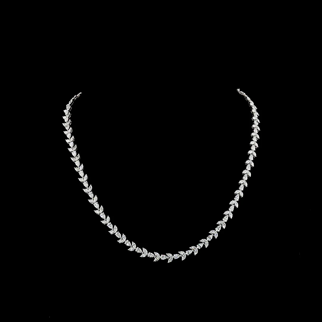11.65 Cts 14k White Gold Mix Shape Station Line Tennis Necklace - Video