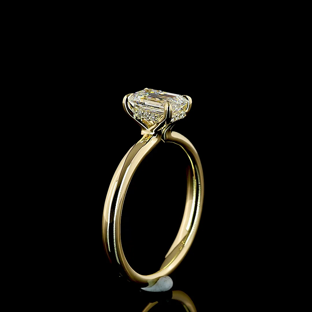 1.05 Cts 14k Yellow Gold Emerald Shape Hidden Halo Ring - Image 4