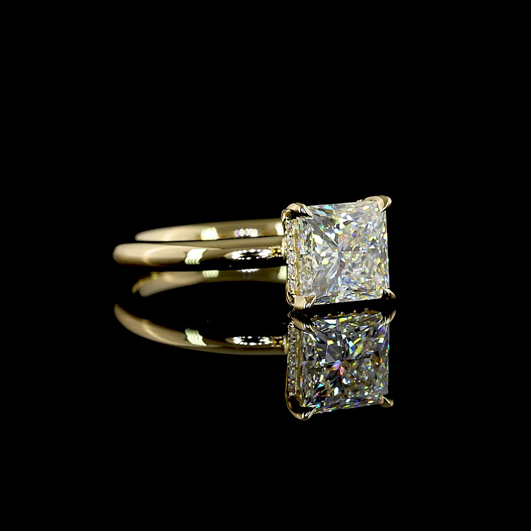 2.13 Cts 14k Yellow Gold Princess Shape Hidden Halo Ring - Image 3