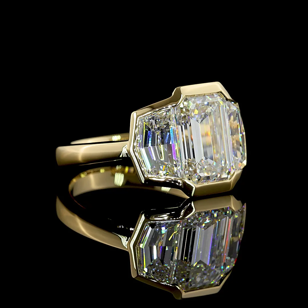 4.65 Cts 14k Yellow Gold Emerald Shape 3 Stones Ring - Image 3