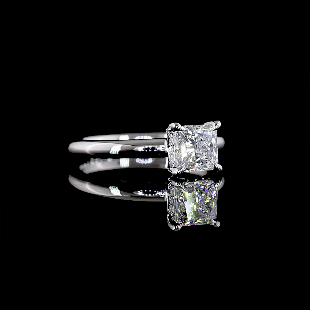 1.1 Cts 14k White Gold Princess Shape Hidden Halo Ring - Image 3