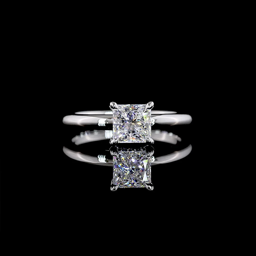 1.1 Cts 14k White Gold Princess Shape Hidden Halo Ring - Video