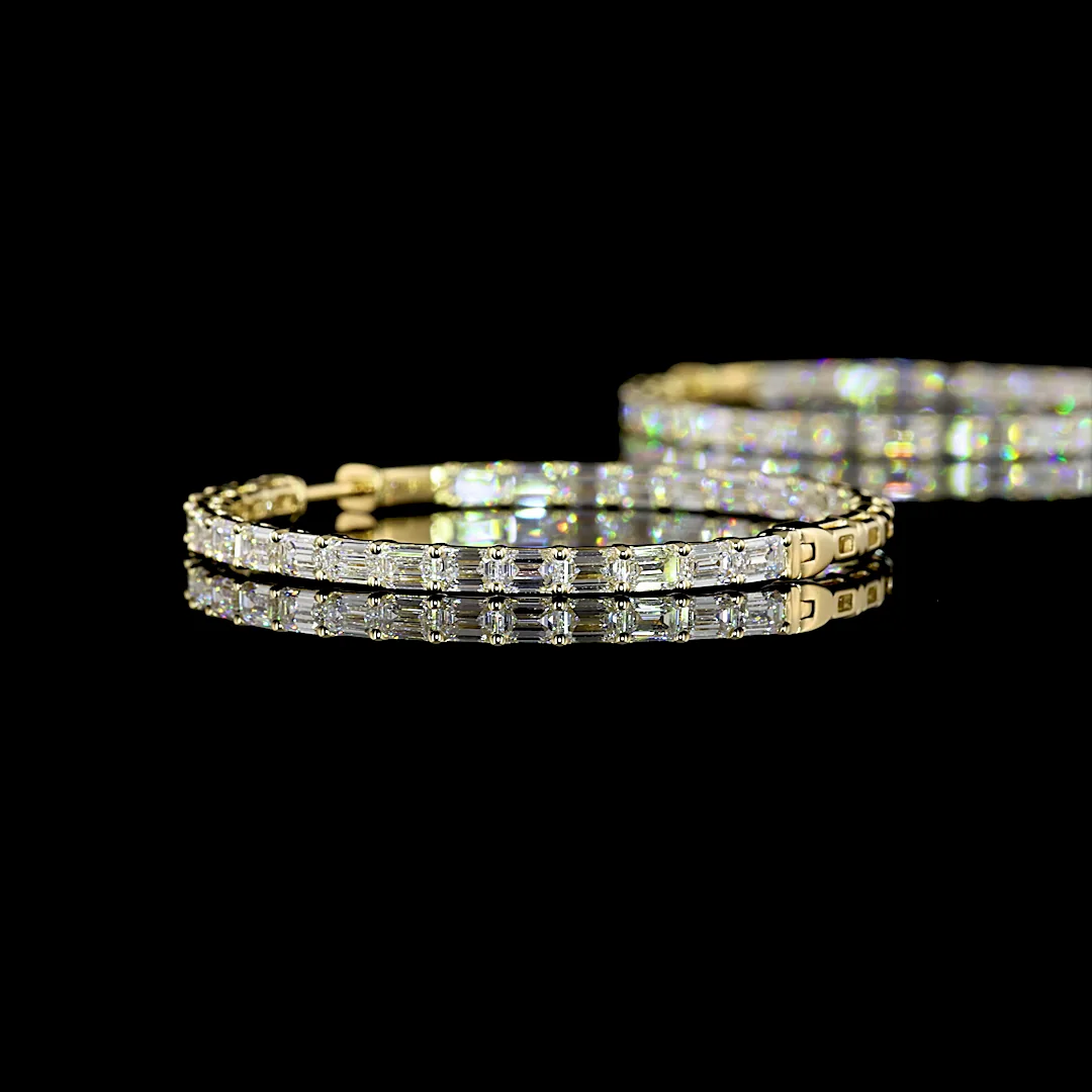 6.4 Cts 14k Yellow Gold Emerald Shape Hoops Earring - Image 4