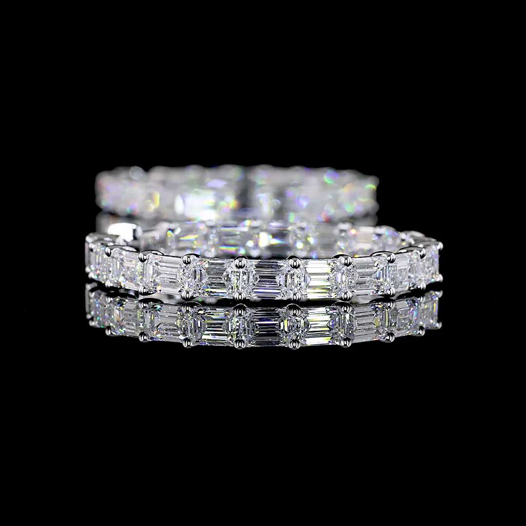 11.56 Cts 14k White Gold Emerald Shape Hoops Earring - Image 4