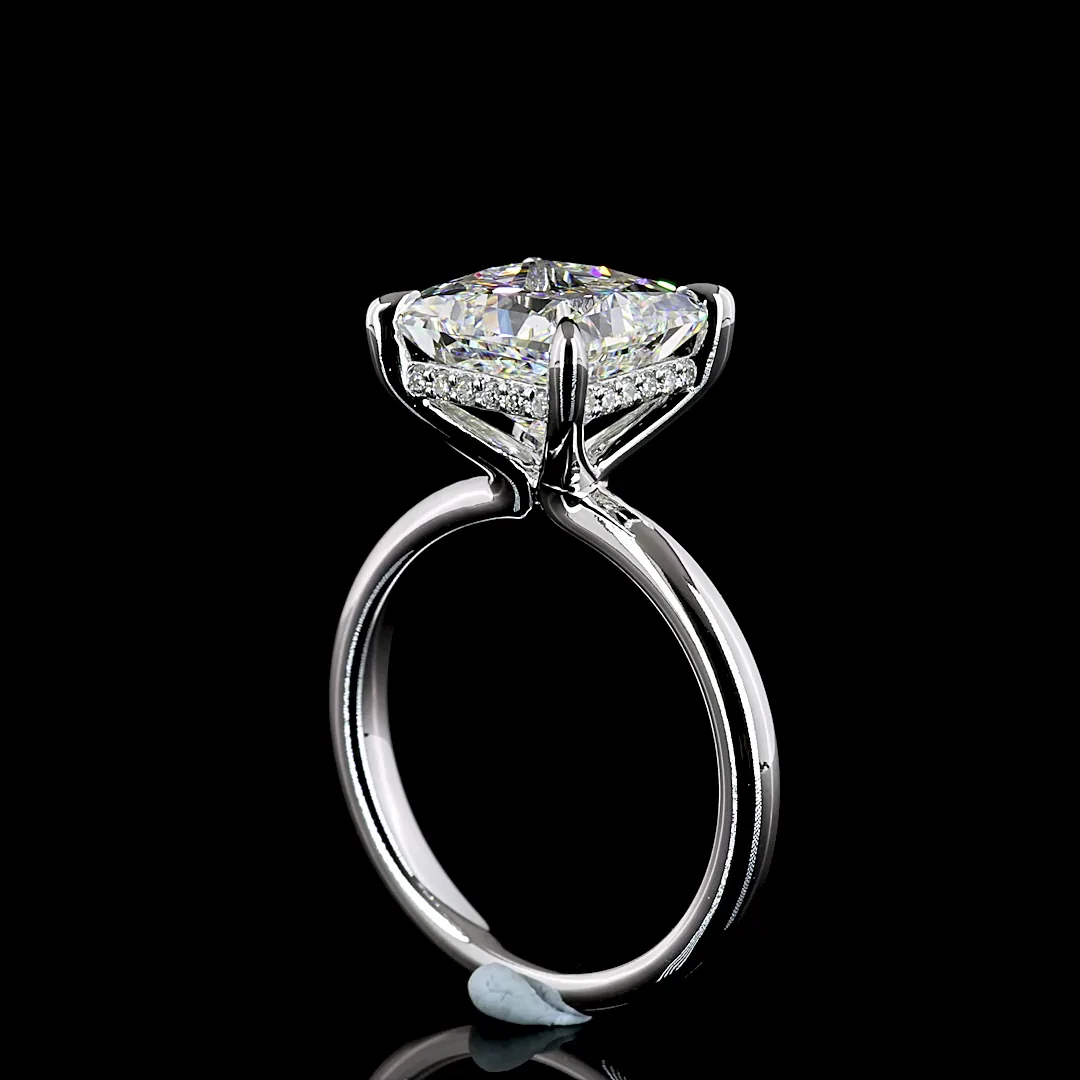 4.28 Cts 14k White Gold Princess Shape Hidden Halo Ring - Image 2
