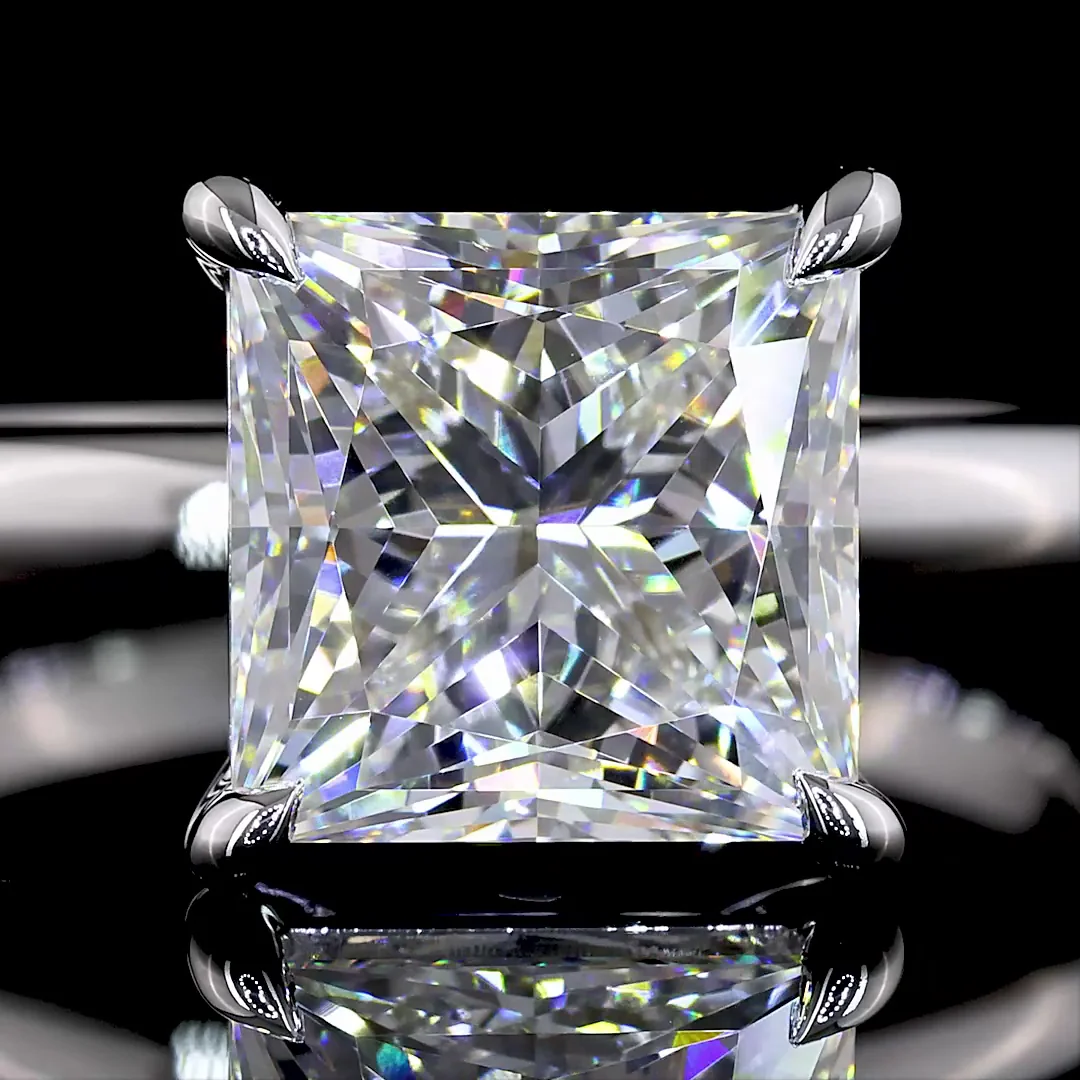 3.04 Cts 14k White Gold Princess Shape Solitaire Ring - Image 3