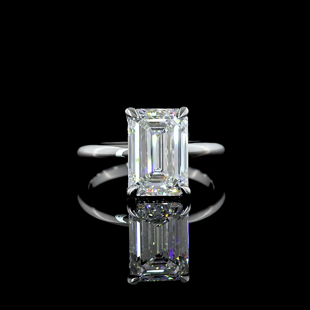 4.13 Cts 14k White Gold Emerald Shape Hidden Halo Ring - Video