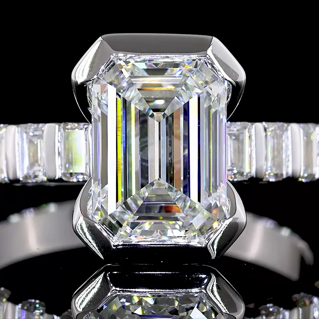 2.74 Cts 14k White Gold Emerald Shape Hidden Halo Ring - Image 3