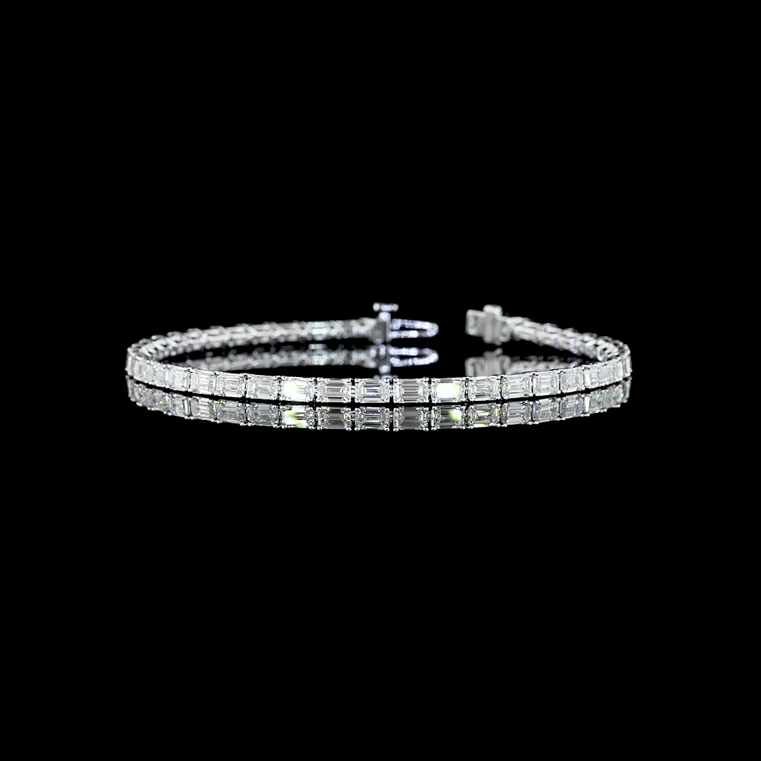 7.45 Cts 14k White Gold Emerald Shape Tennis Bracelet - Video