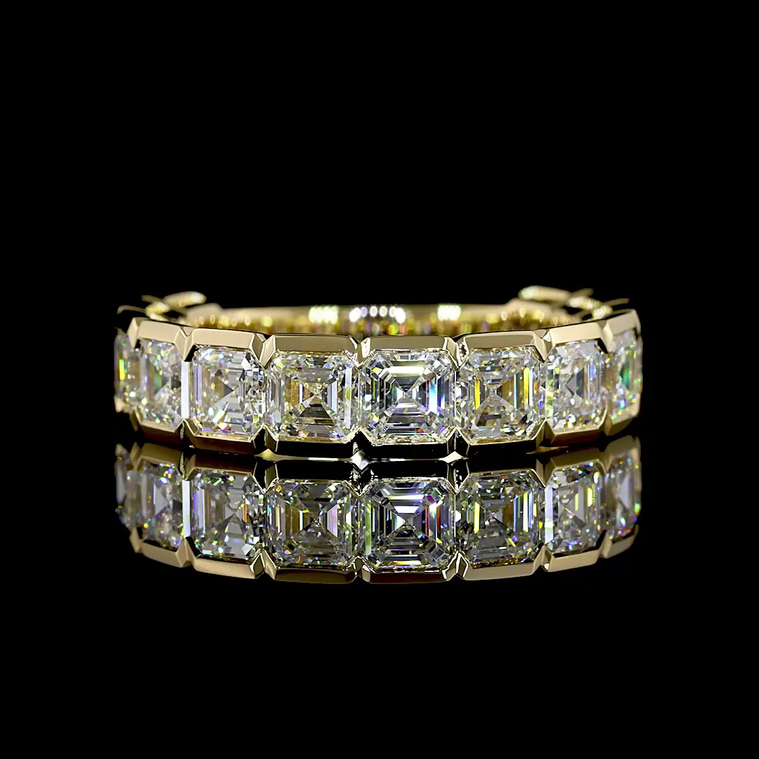 4.01 Cts 14k Yellow Gold Asscher Shape 3/4 Band Eternity Band - Video