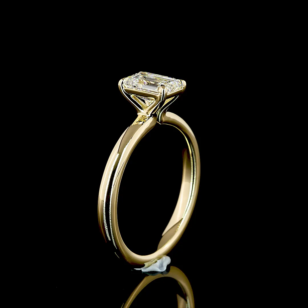 1.02 Cts 14k Yellow Gold Emerald Shape Solitaire Ring - Image 4