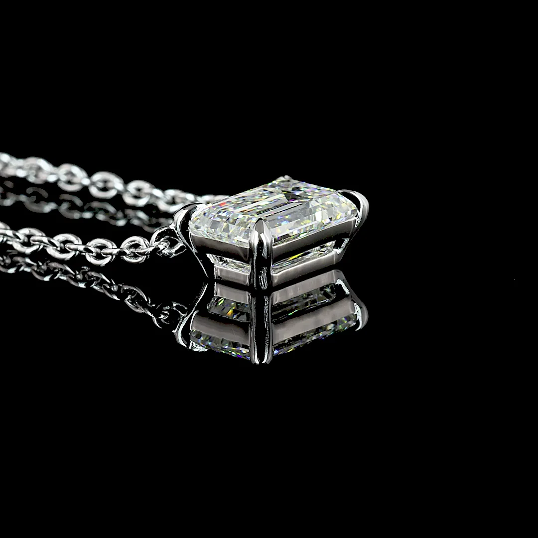 2.04 Cts 14k White Gold Emerald Shape Solitaire Pendant - Image 2