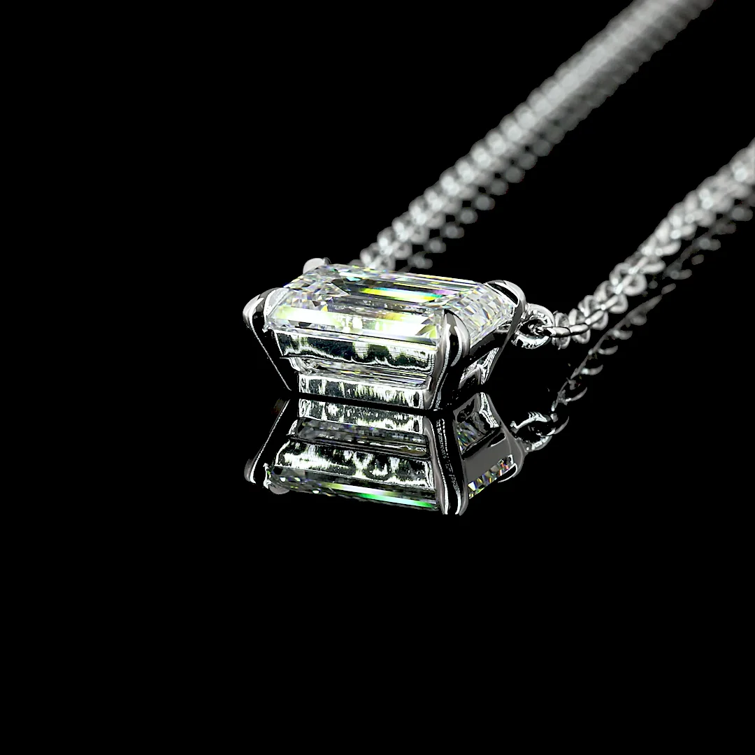 2.04 Cts 14k White Gold Emerald Shape Solitaire Pendant - Image 4