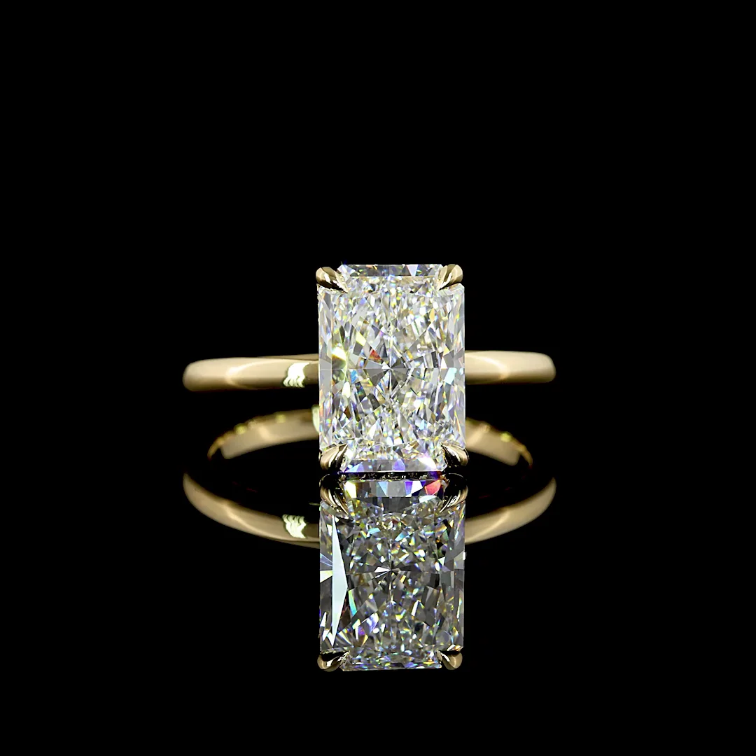 3.15 Cts 14k Yellow Gold Radiant Shape Hidden Halo Ring - Video