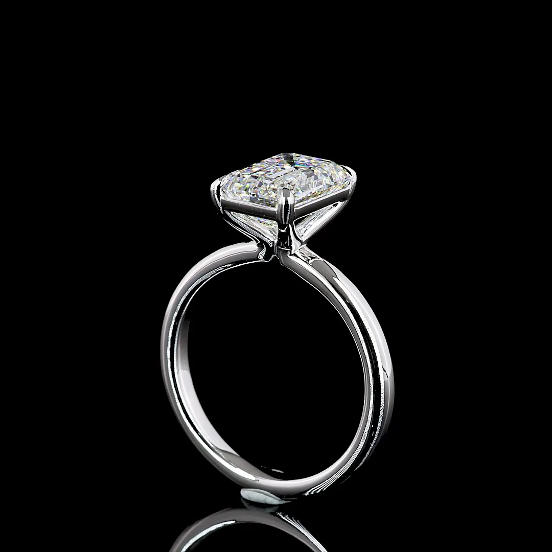 3.04 Cts 14k White Gold Emerald Shape Solitaire Ring - Image 2