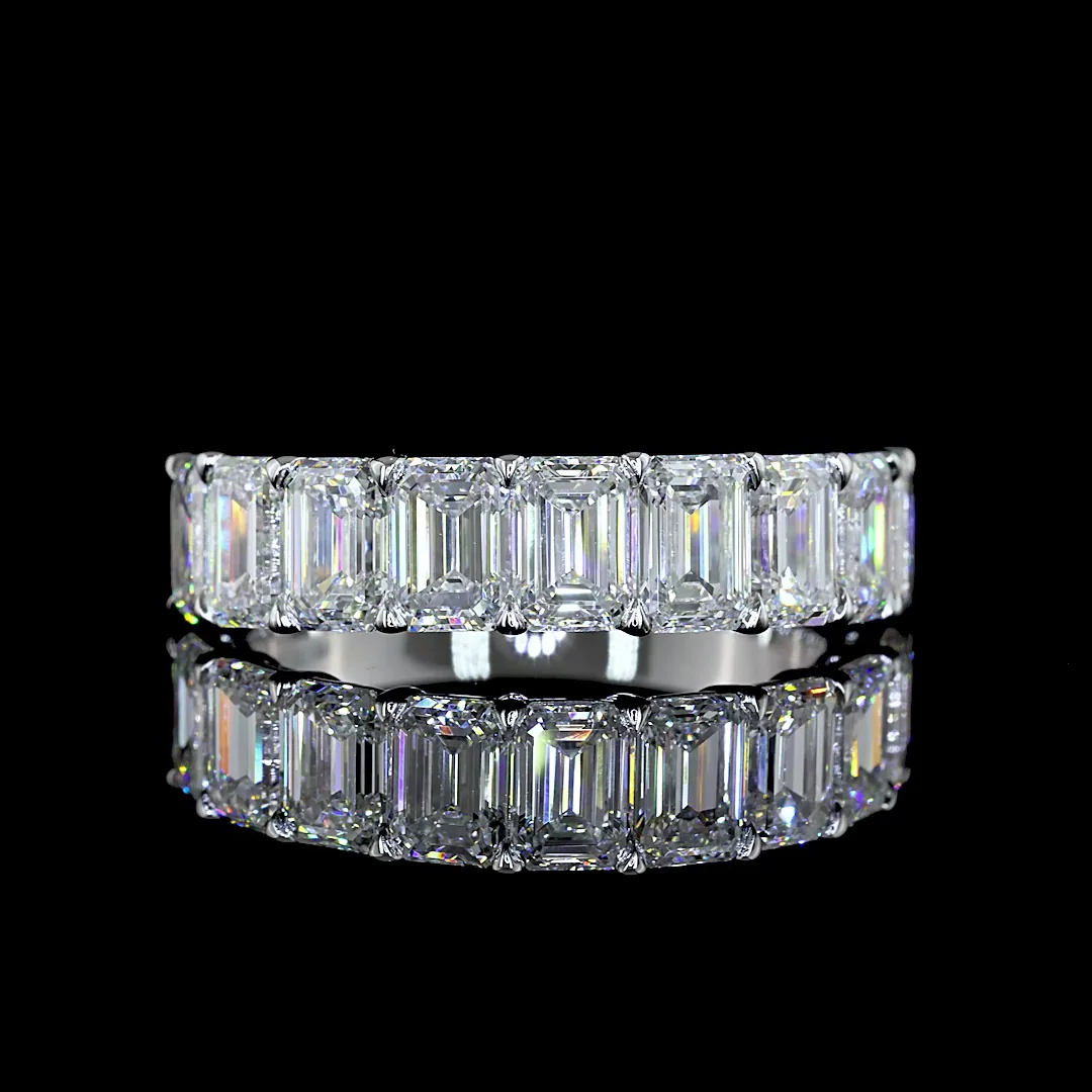 3.25 Cts 14k White Gold Emerald Shape Half Eternity Eternity Band - Video