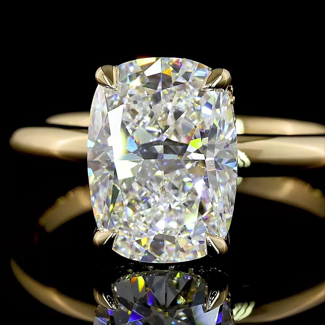 3.14 Cts 14k Yellow Gold Cushion Brilliant Shape Hidden Halo Ring - Image 3