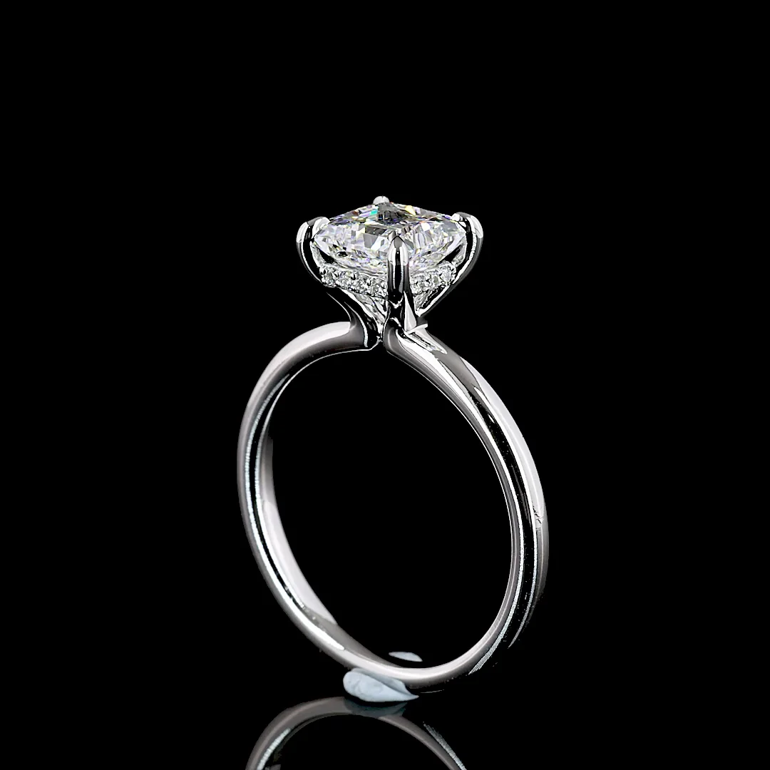 1.59 Cts 14k White Gold Princess Shape Hidden Halo Ring - Image 2