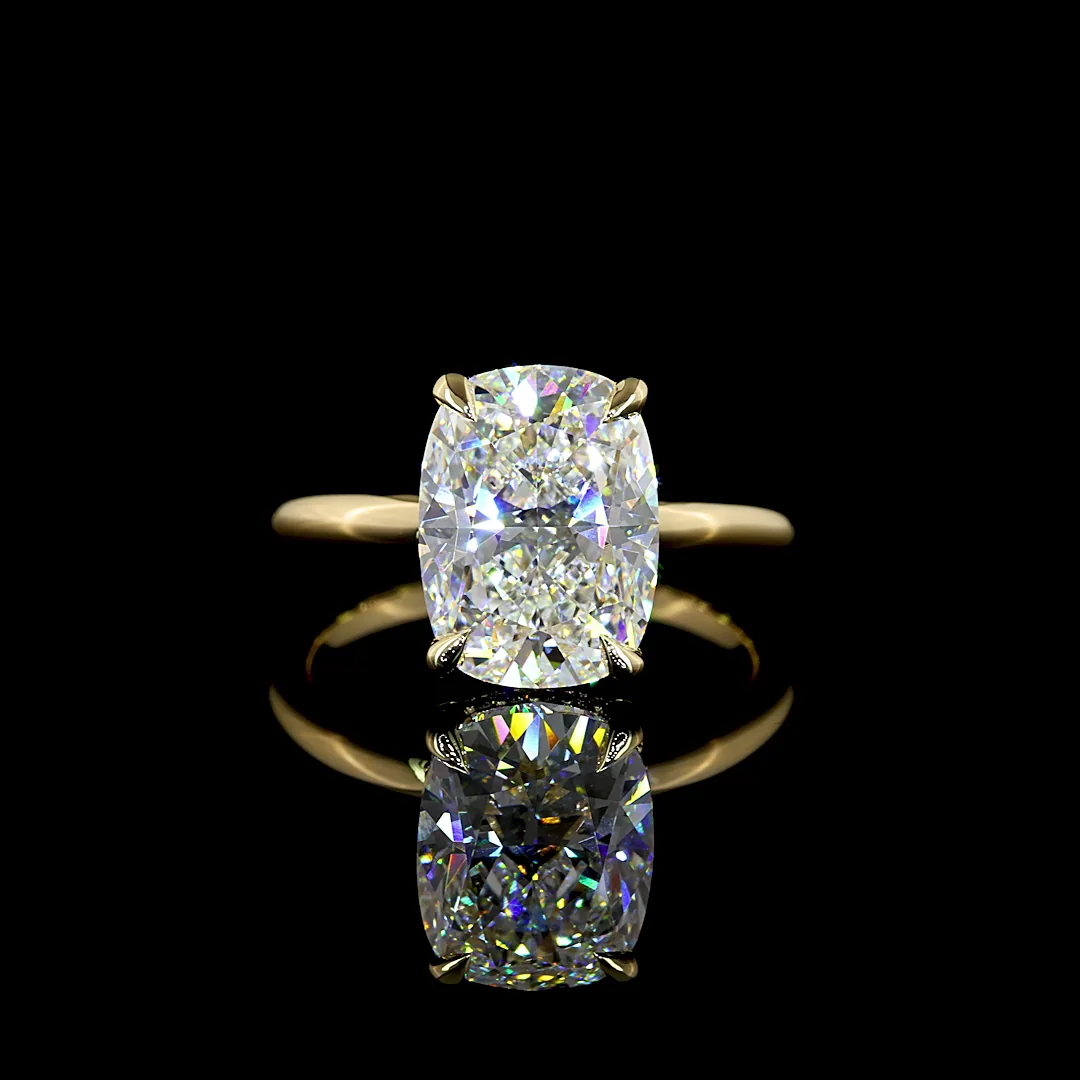 4.15 Cts 14k Yellow Gold Cushion Brilliant Shape Hidden Halo Ring - Video