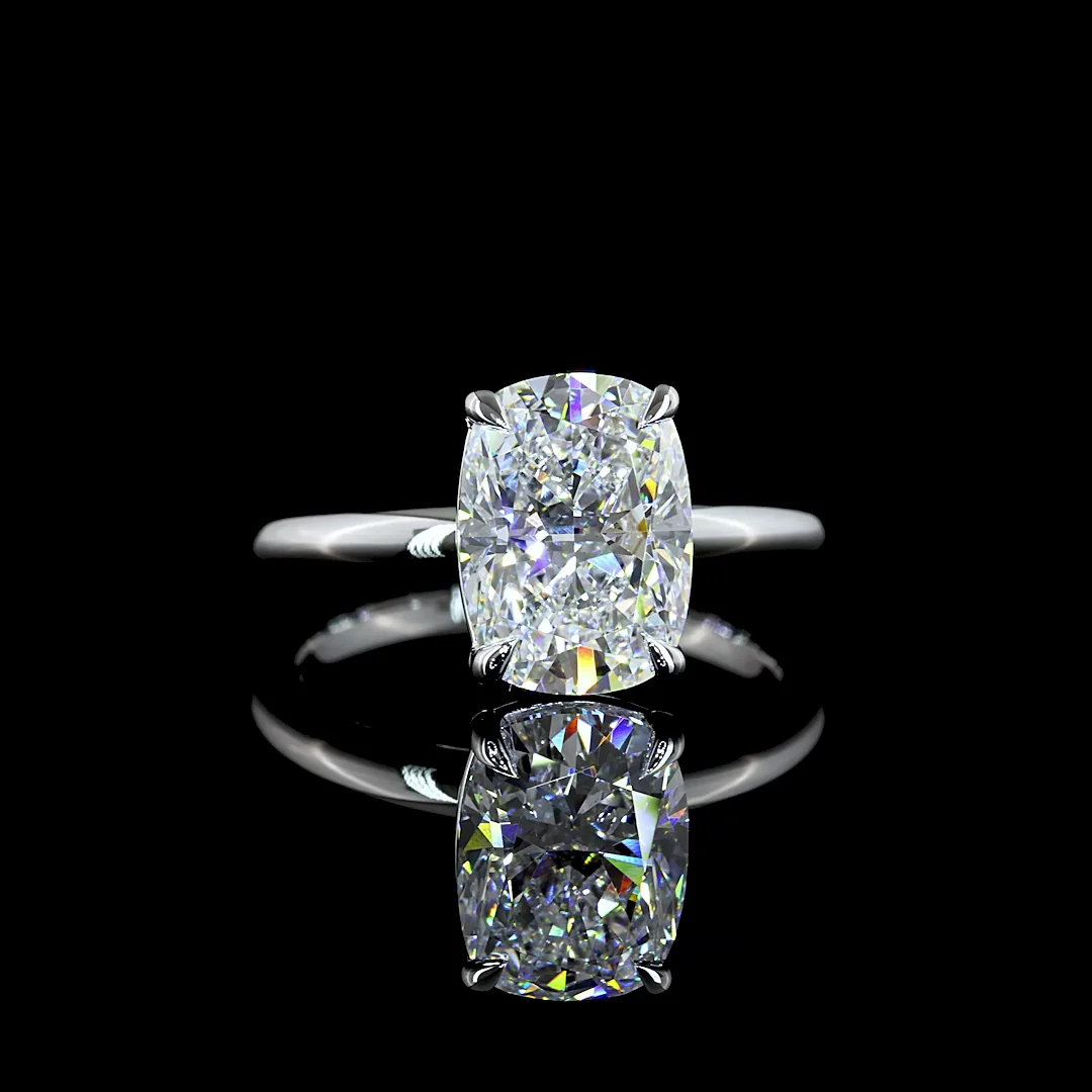 3.06 Cts 14k White Gold Cushion Brilliant Shape Solitaire Ring - Video