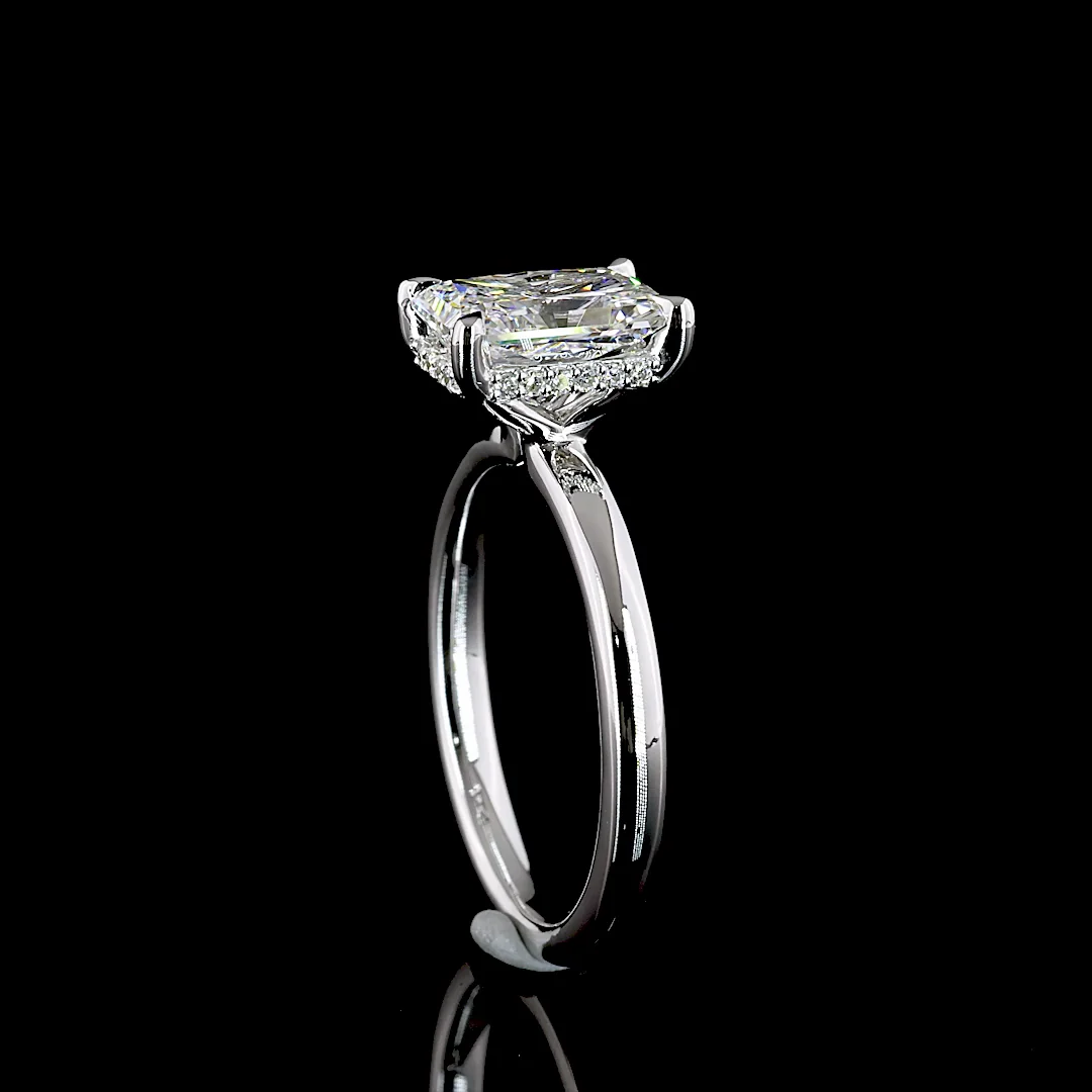 2.1 Cts 14k White Gold Radiant Shape Hidden Halo Ring - Image 2